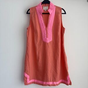 Sail To Sable Linen Dress XL Linen Classic Tunic Resort Coastal Coral Sleeveless